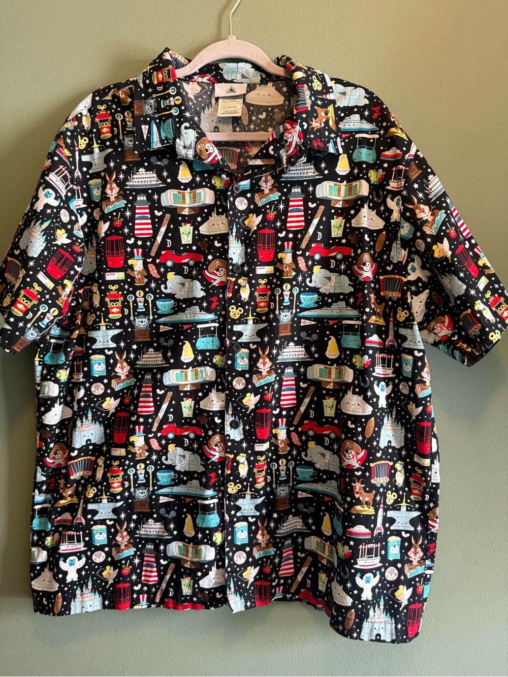 Disney World Men's Short-Sleeve Novelty Button-Up Shirt - Black Multi Size XXL
